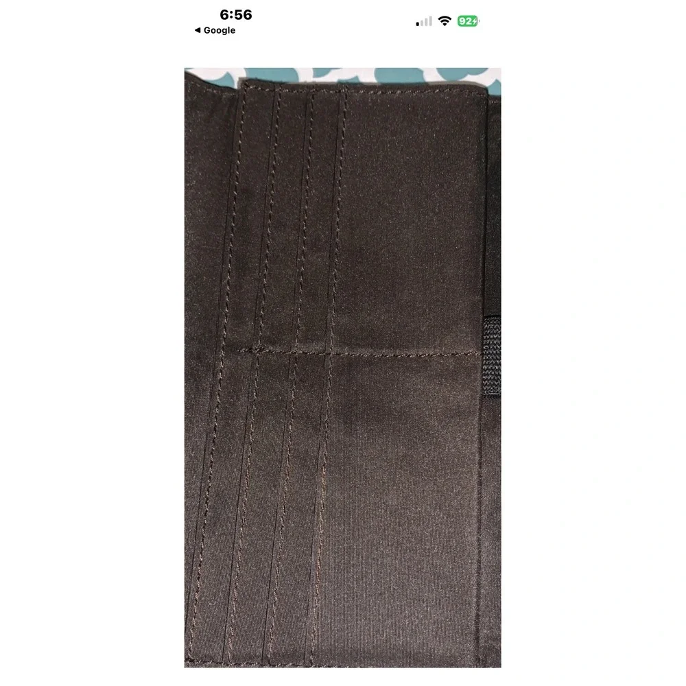 Liz & Co Womens Trifold Wallet Brown Geometric Logo Print Multi Color Buckle‎